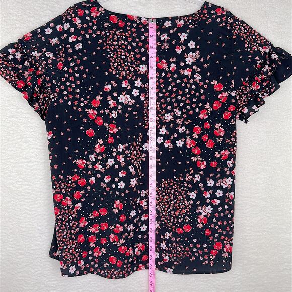 Lane Bryant Shirt Womens 14 Black Red Floral Ruffle Sleeve Blouse Top Summer - Picture 7 of 9